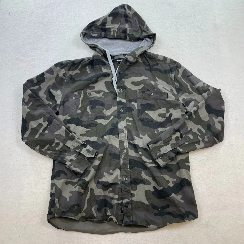 Molokai Surf Co Men's Camo Hoodie Jacket Button Front 100% Cotton Size Large